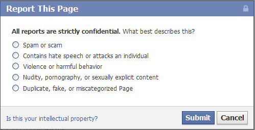 facebook report options